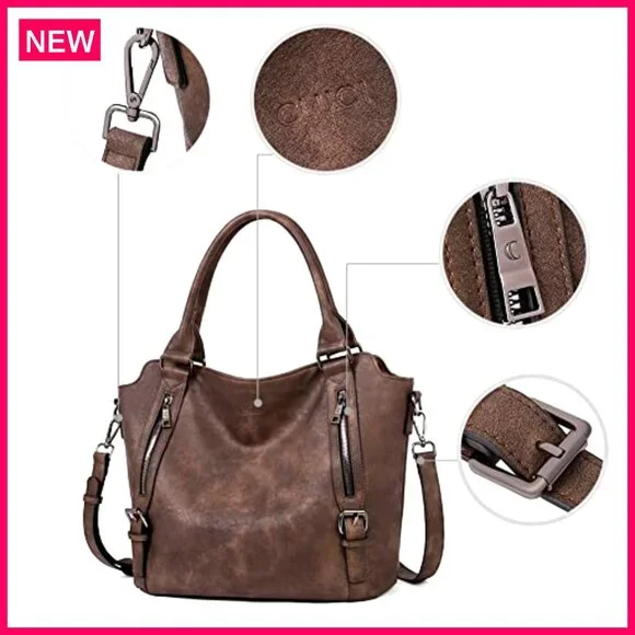 Large Vegan Leather Hobo Bag with Adjustable Strap, Multiple Pockets